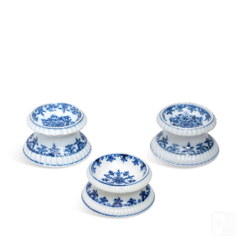 A pair of Kangxi salts and a Saint-Cloud salt, circa 1715